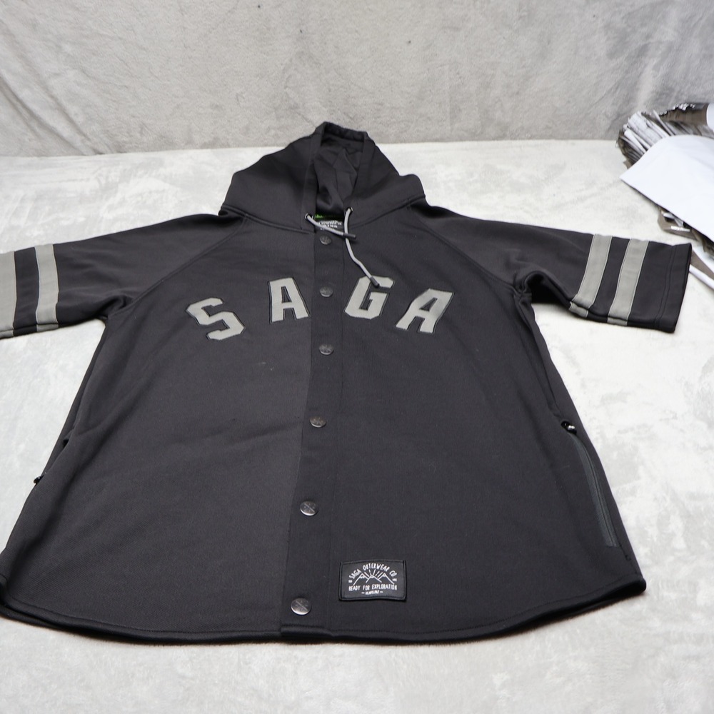Saga Outwear Co Hoodie Mens XL Black Snap Front Short Sleeve Sweatshirt Active